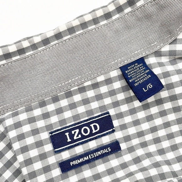 Izod gray/white plaid print men's long sleeve button down shirt - Picture 3 of 5